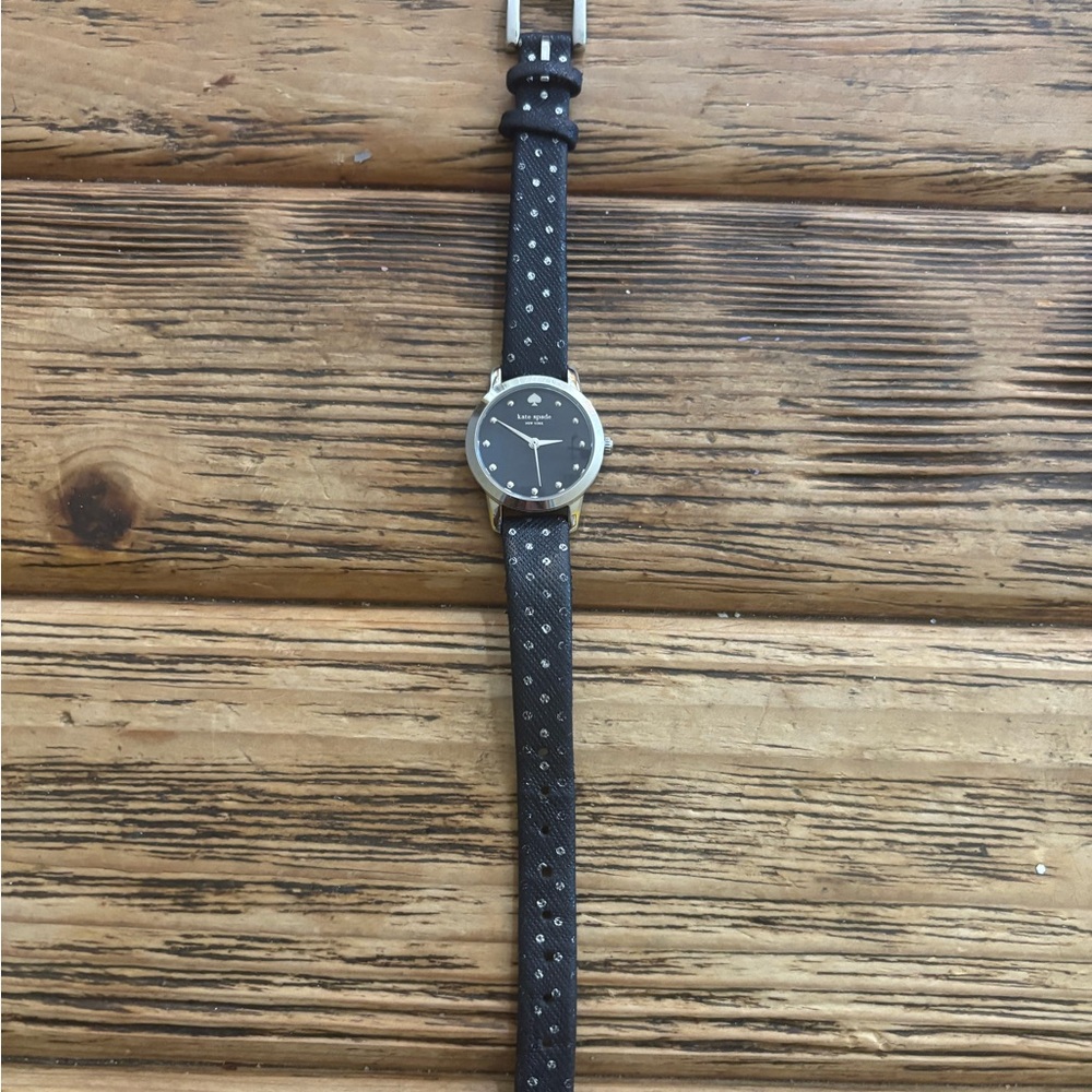 Kate Spade Black and Silver Watch with Patterned Strap